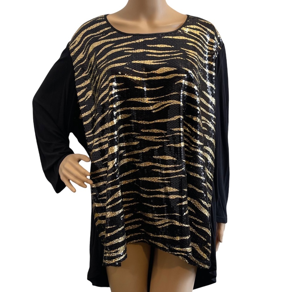 Badgley Mischka American Glamour sz 3X Sequin Tiger Top Black & Gold